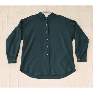 VTG Southern Lady Vivid Green Button-up w/ Ornate Gold Button Size Large